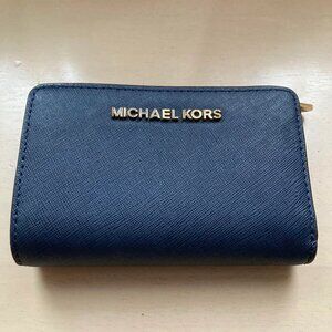 Michael Kors Navy Blue Leather Wristlet Wallet